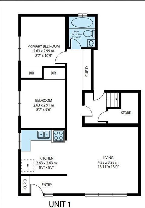 Floor plan for 1 bed, 1 bath